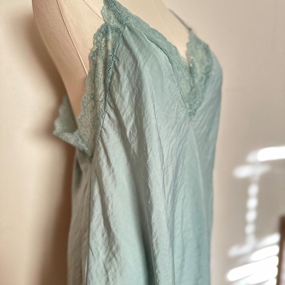 Linea Donatella Dresses & Skirts - Linea Donatella Teal Turquoise Satin Lace Chemise Slip Dress L Y2K Aesthetic